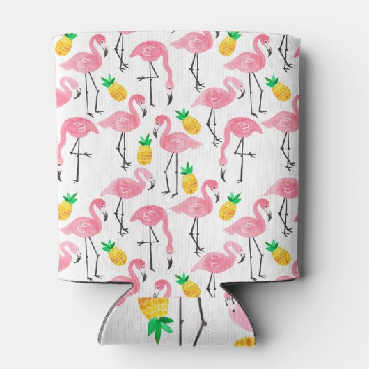 Waterverf Flamingo en Ananas: Tropische Set. Blikjeskoeler (Achterkant)