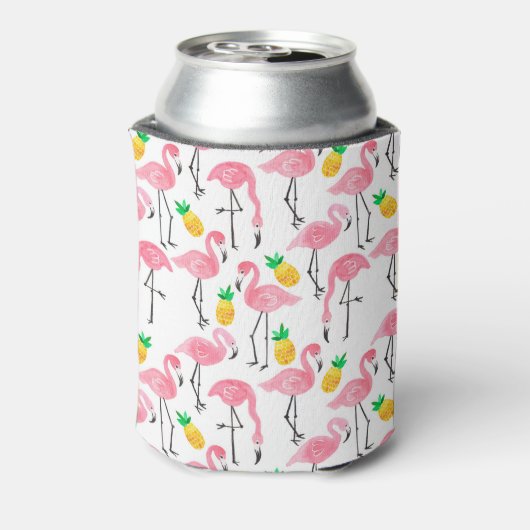 Waterverf Flamingo en Ananas: Tropische Set. Blikjeskoeler (Blikje Achterkant)