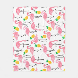 Waterverf Flamingo en Ananas: Tropische Set. Fleece Deken