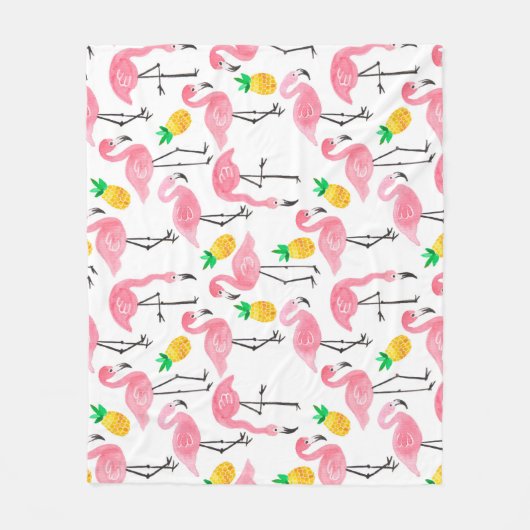 Waterverf Flamingo en Ananas: Tropische Set. Fleece Deken (Voorkant)