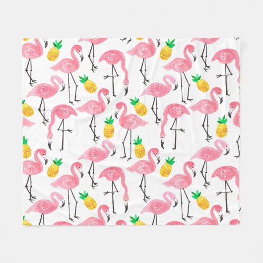 Waterverf Flamingo en Ananas: Tropische Set. Fleece Deken (Voorkant (Horizontaal))