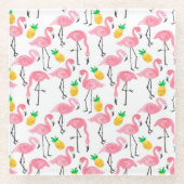 Waterverf Flamingo en Ananas: Tropische Set. Glazen Onderzetter (Voorkant)