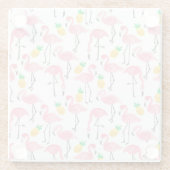Waterverf Flamingo en Ananas: Tropische Set. Glazen Onderzetter (Achterkant)