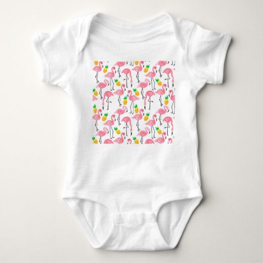 Waterverf Flamingo en Ananas: Tropische Set. Romper (Voorkant)