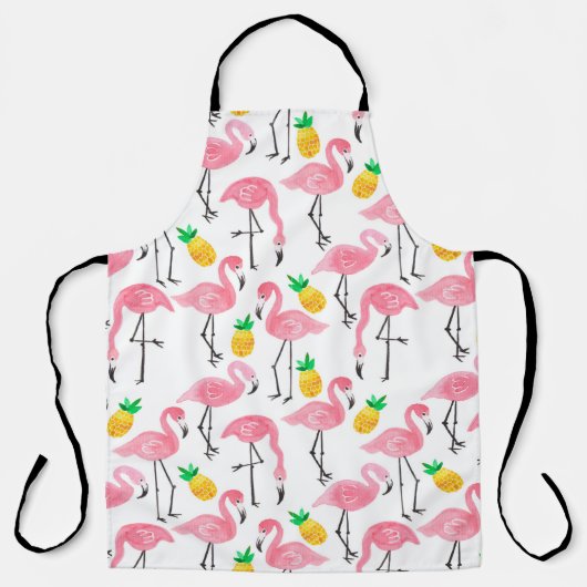 Waterverf Flamingo en Ananas: Tropische Set. Schort (Voorkant)