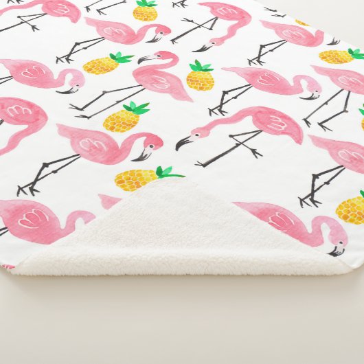 Waterverf Flamingo en Ananas: Tropische Set. Sherpa Deken (3/4)
