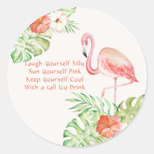 Waterverf Flamingo en Funny Quote Tropical Ronde Sticker