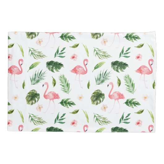 Waterverf Flamingo en Greenery Tropical Pattern Kussensloop (Achterkant)