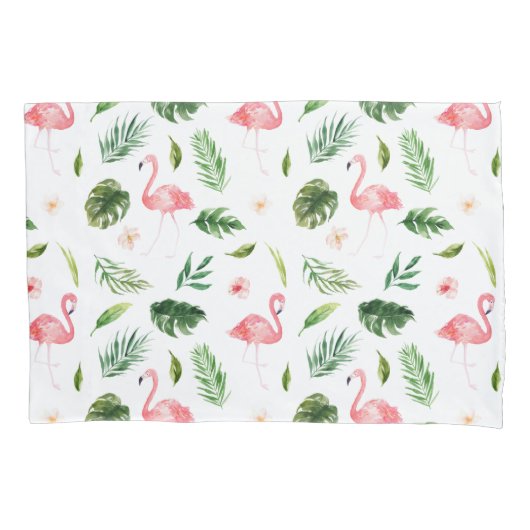 Waterverf Flamingo en Greenery Tropical Pattern Kussensloop (Voorkant)