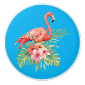 Waterverf Flamingo en Hibiscus Keramische Knop (Voorkant)
