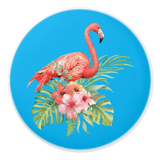 Waterverf Flamingo en Hibiscus Keramische Knop (Voorkant)