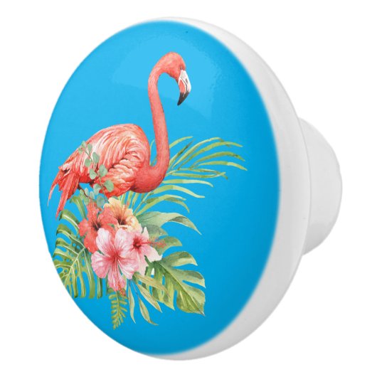 Waterverf Flamingo en Hibiscus Keramische Knop (Rechts)
