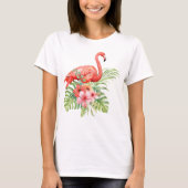 Waterverf Flamingo en Hibiscus T-shirt (Voorkant)