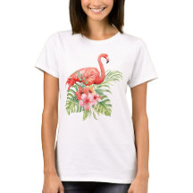 Waterverf Flamingo en Hibiscus