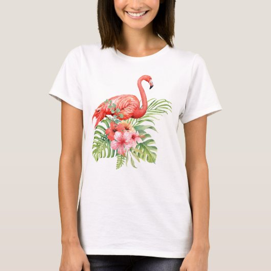 Waterverf Flamingo en Hibiscus T-shirt (Voorkant)