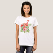 Waterverf Flamingo en Hibiscus T-shirt (Voorkant volledig)