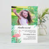 Waterverf Flamingo Foto Verjaardagsfeest Kaart (Staand voorkant)