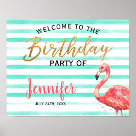 Waterverf Flamingo Gold Birthday | Welkomstteken Poster