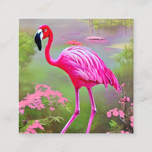 Waterverf Flamingo Graphic Vierkante Visitekaartje (Voorkant)