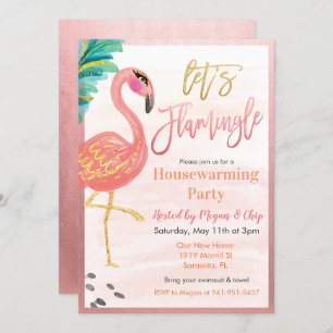 Waterverf Flamingo Housewarming Party Uitnodiging