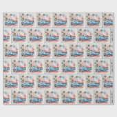 Waterverf flamingo in blauwe retro truck cadeaupapier (Vlak)