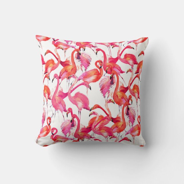 Waterverf flamingo in Waterverven | Jouw namen toe Kussen (Voorkant)