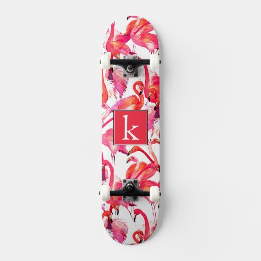Waterverf flamingo in Waterverven | Jouw namen toe Persoonlijk Skateboard (Voorkant)