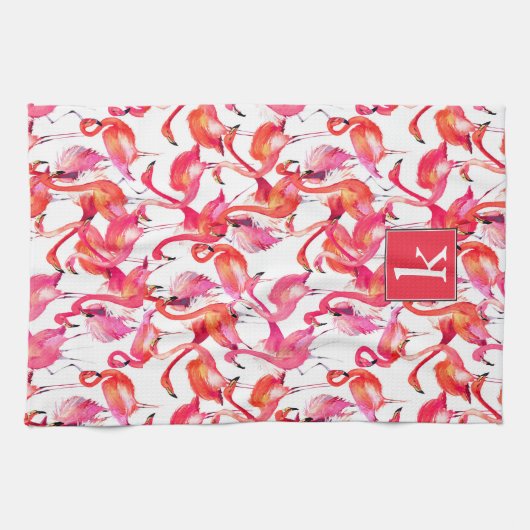 Waterverf flamingo in Waterverven | Jouw namen toe Theedoek (Horizontaal)