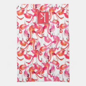 Waterverf flamingo in Waterverven | Jouw namen toe Theedoek (Verticaal)