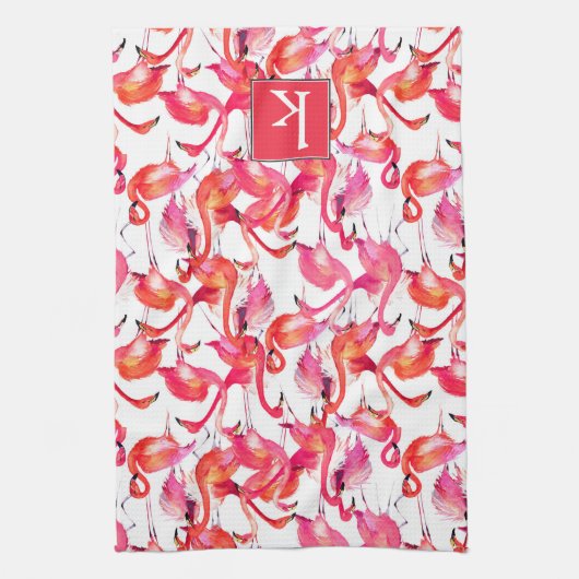 Waterverf flamingo in Waterverven | Jouw namen toe Theedoek (Verticaal)