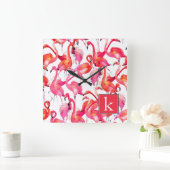 Waterverf flamingo in Waterverven | Jouw namen toe Vierkante Klok (Huis)