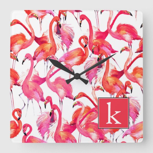 Waterverf flamingo in Waterverven | Jouw namen toe Vierkante Klok (Voorkant)