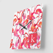 Waterverf flamingo in Waterverven | Jouw namen toe Vierkante Klok (Hoek)