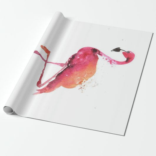 Waterverf Flamingo Liefhebbers | Grappige Flamingo Cadeaupapier (Uitgerold)