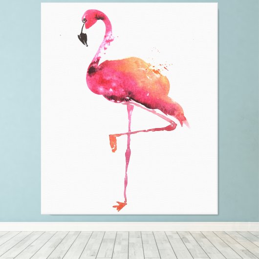 Waterverf Flamingo Liefhebbers | Grappige Flamingo Canvas Afdruk (Insitu (Houten vloer))