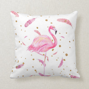 Waterverf Flamingo met Floating Feathers Pillow Kussen