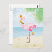 Waterverf Flamingo met Royal Crown Briefkaart (Voorkant / Achterkant)