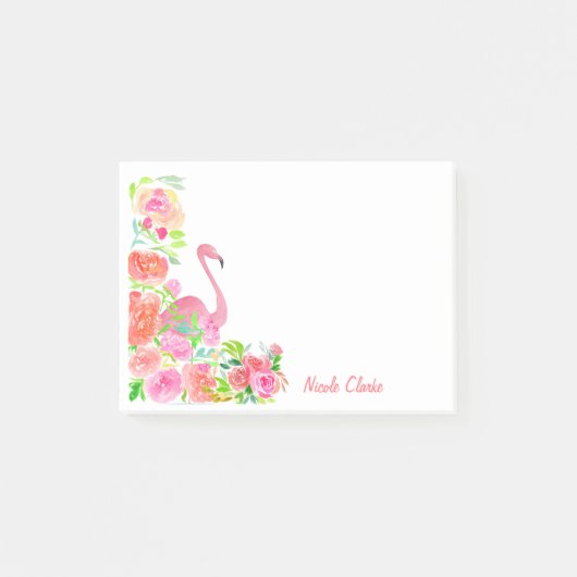 Waterverf Flamingo met Rozen gepersonaliseerd Post-it® Notes (Voorkant)
