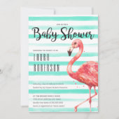 Waterverf Flamingo Mint Stripes | BABY SHOWER Kaart (Voorkant)