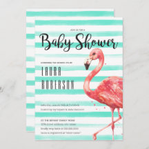 Waterverf Flamingo Mint Stripes | BABY SHOWER