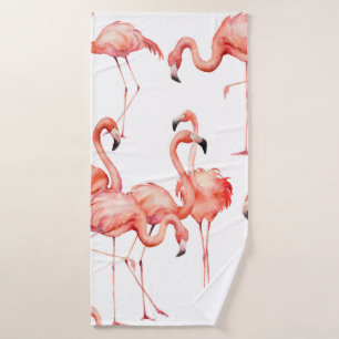 Waterverf flamingo naadloos patroon. Handgeschilde Badhanddoek