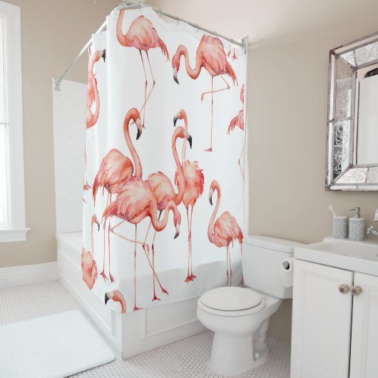 Waterverf flamingo naadloos patroon. Handgeschilde Douchegordijn (In situ)