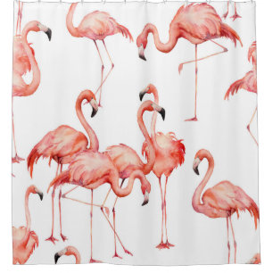 Waterverf flamingo naadloos patroon. Handgeschilde Douchegordijn