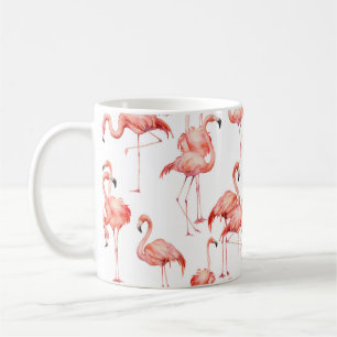 Waterverf flamingo naadloos patroon. Handgeschilde Koffiemok