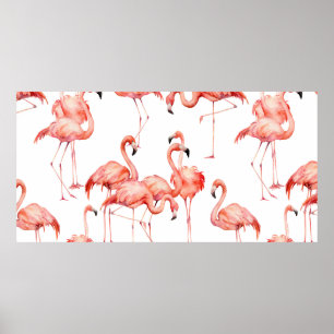 Waterverf flamingo naadloos patroon. Handgeschilde Poster