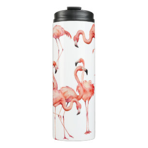 Waterverf flamingo naadloos patroon. Handgeschilde Thermosbeker