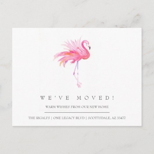Waterverf Flamingo New Home Moving Announge Briefkaart (Voorkant)