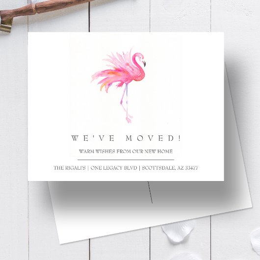 Waterverf Flamingo New Home Moving Announge Briefkaart