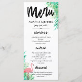 Waterverf Flamingo & Palmbladeren Bruiloft Menu (Voorkant)