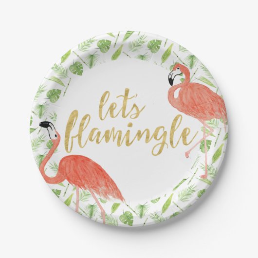 Waterverf Flamingo Party Paper Borden Papieren Bordje (Voorkant)